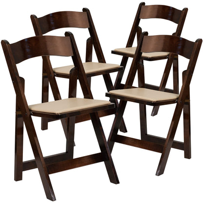 EMMA + OLIVER 4 Pack Fruitwood Wood Folding Chair with Detachable Vinyl Padded Seat