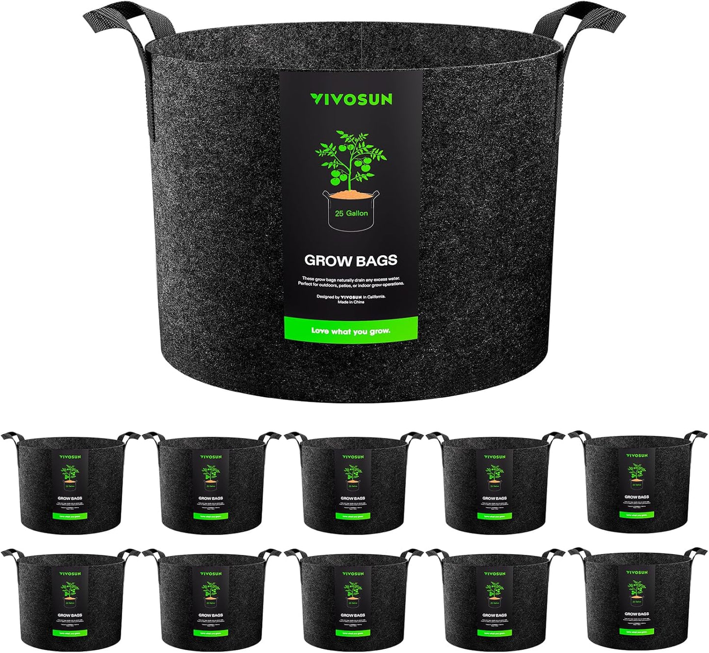 VIVOSUN 25 Gallon Grow Bags - 10-Pack Reinforced Fabric Planter Pots for Gardening | Black
