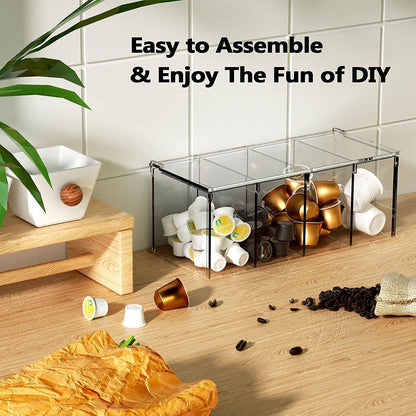 RR RAXMIN Coffee Capsule Holder Acrylic Box K Cup Holder Coffee Pod Storage Clear Acrylic 4 Compartment with Lid Organizer Coffee Bar Accessories