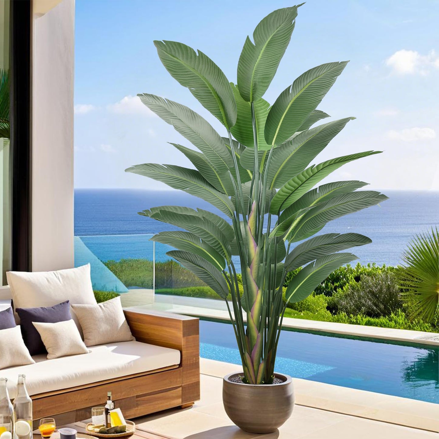 9FT Artificial Bird of Paradise Tree 106 Inch Large Faux Silk Plants Banana Leaf with 25 Trunks in Black Pot for Home Decor Living Room Office Bedroom