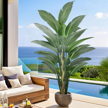 9FT Artificial Bird of Paradise Tree 106 Inch Large Faux Silk Plants Banana Leaf with 25 Trunks in Black Pot for Home Decor Living Room Office Bedroom