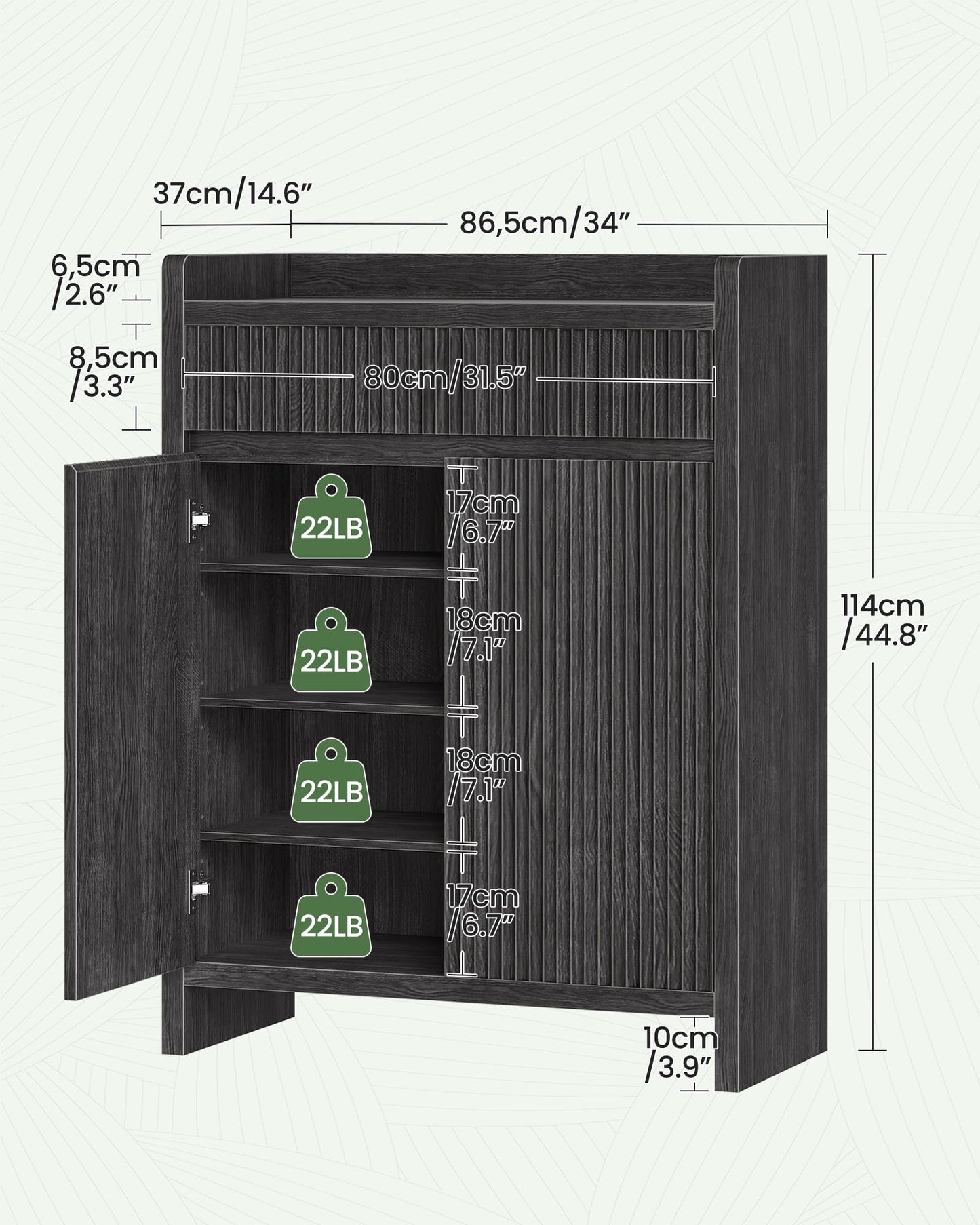 CHOEZON Shoe Storage Cabinet, 44.8" Tall Large Shoe Cabinet, Shoe Storage Organizer for Entryway, Fluted Shoe Cabinet with Drawer & Adjustable Shelves, Mid-Century, for Hallway, Charcoal Gray MSC03TH