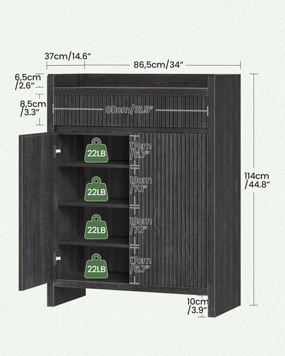 CHOEZON Shoe Storage Cabinet, 44.8" Tall Large Shoe Cabinet, Shoe Storage Organizer for Entryway, Fluted Shoe Cabinet with Drawer & Adjustable Shelves, Mid-Century, for Hallway, Charcoal Gray MSC03TH