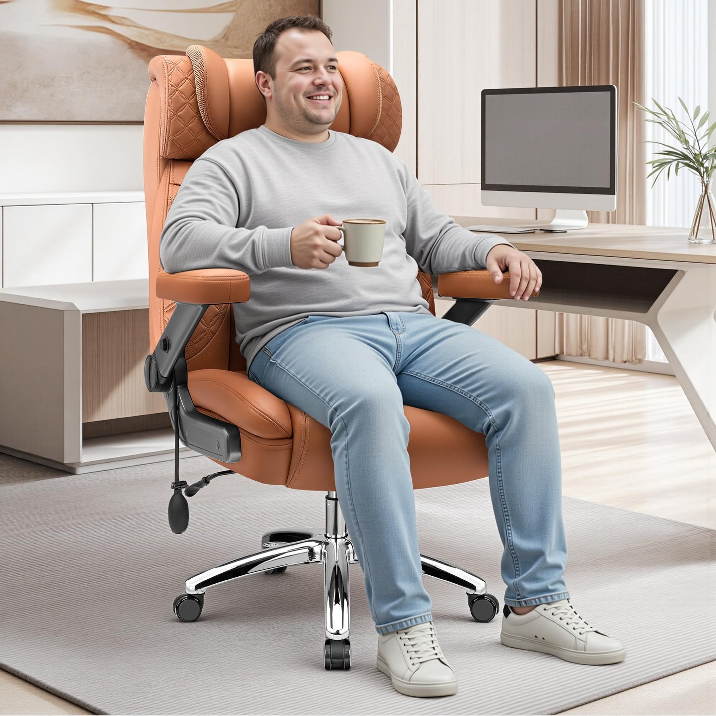 Big and Tall Office Chair for Heavy People, 500LBS Wide Seat Computer Desk Chair, Extra Large Executive Gaming Chair with Adjustable Lumbar Support and 5D Flip Arms, Comfy Heavy Duty Office Chair