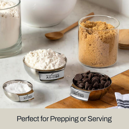 All-Clad Kitchen Essentials Stainless Steel Mini Measuring Bowl Set 3 Piece, Includes 1, 1/2 and 1/4 Stackable Measuring Cups, Gadgets for Cooking & Baking, Cookware Tools, Dishwasher Safe, Silver
