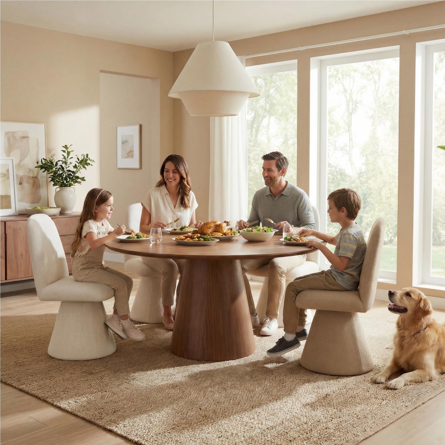 KISLOT Swivel Dining Chairs Set of 4, Modern Upholstered Dining Chair Mid Century Kitchen Chairs with Wave Shaped High Back, 360 Degree Rotating Vanity Chair for Dining Room, Bedroom, Farmhouse, Beige