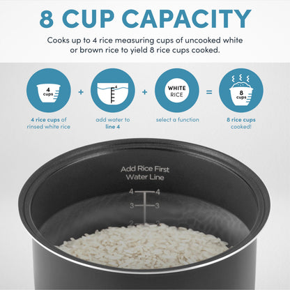 AROMA Digital Rice Cooker, 4-Cup (Uncooked) / 8-Cup (Cooked), Steamer, Multicooker, Slow Cooker, Oatmeal Cooker, Auto Keep Warm, 2 Qt, Stainless Steel Exterior