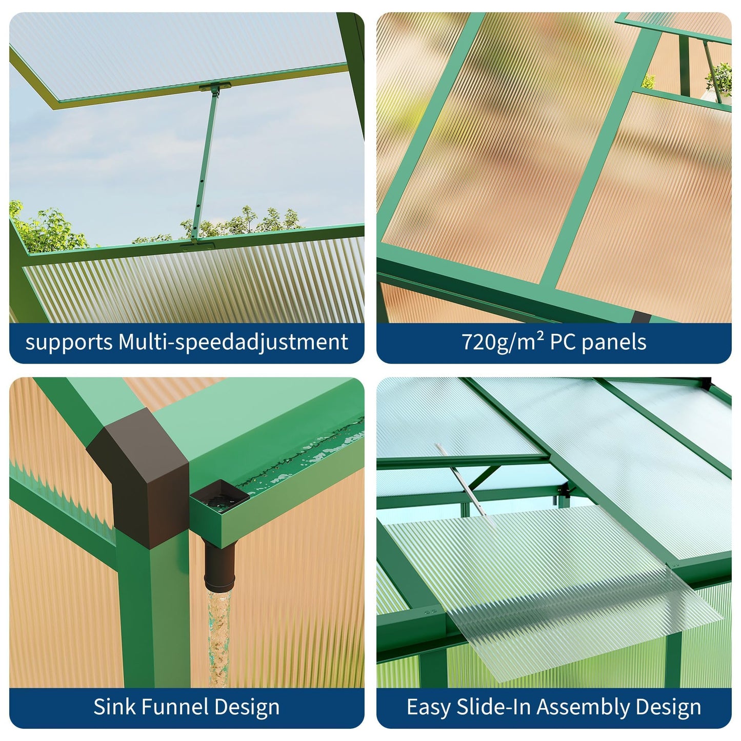 8X10 FT Greenhouse for Outdoors, Polycarbonate Flower Greenhouse with Roof Vent, Push-Pull Lockable Door, Aluminum Walk-in Greenhouses for Outside Garden Backyard, Patio, Lawn, Green