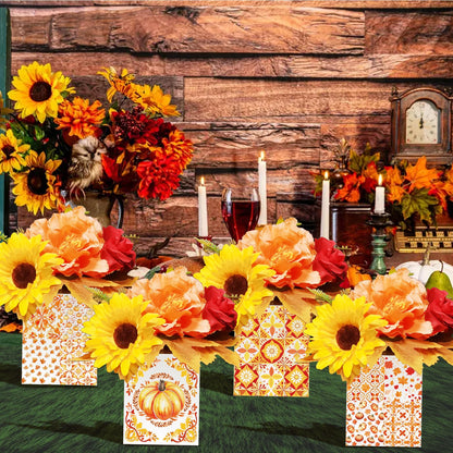 Pzhgoct Thanksgiving Centerpices for Tables Thanksgiving Table Decor with Artificial Flowers Set for Autumn Fall Office Home Farmhouse Harvest Holiday Party Centerpieces Decor (4 Sets)