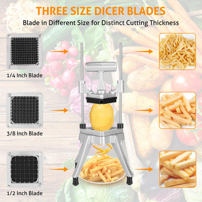 WICHEMI Commercial Chopper Vegetable Cutter Fruit Dicer w/3 Blades Commercial Onion Chopper Dicer Professional Food Dicer Heavy Duty Stainless Steel French Fry Cutter for Home Kitchen Restaurant Use