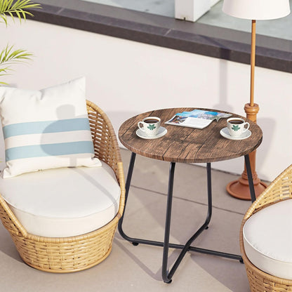 VECELO Small Round Metal Side Snack Table for Outdoor & Indoor Use - Anti-Rust Design