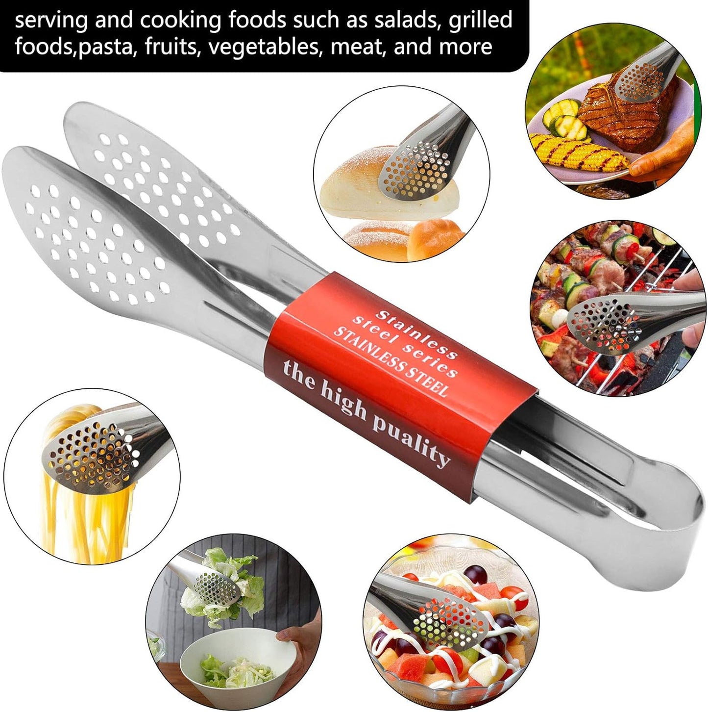 4 Pack Buffet Tongs - Stainless Steel Serving Tongs, 7 Inch and 9 Inch Serving Utensils
