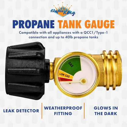 Flame King Propane Tank Gauge - Color-Coded Leak Detector & Pressure Meter | Universal Fit for BBQ, RV, Heater