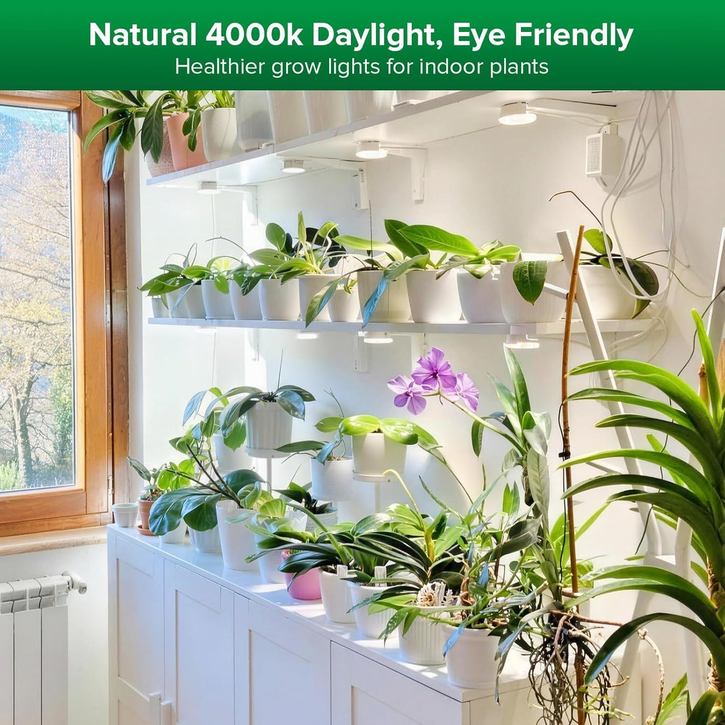 10W (150 2-Head SANSI LED Puck Grow Light, Watt Equiv) Full Spectrum Lamp for Plants with Ceramic Tech, Hanging Lights