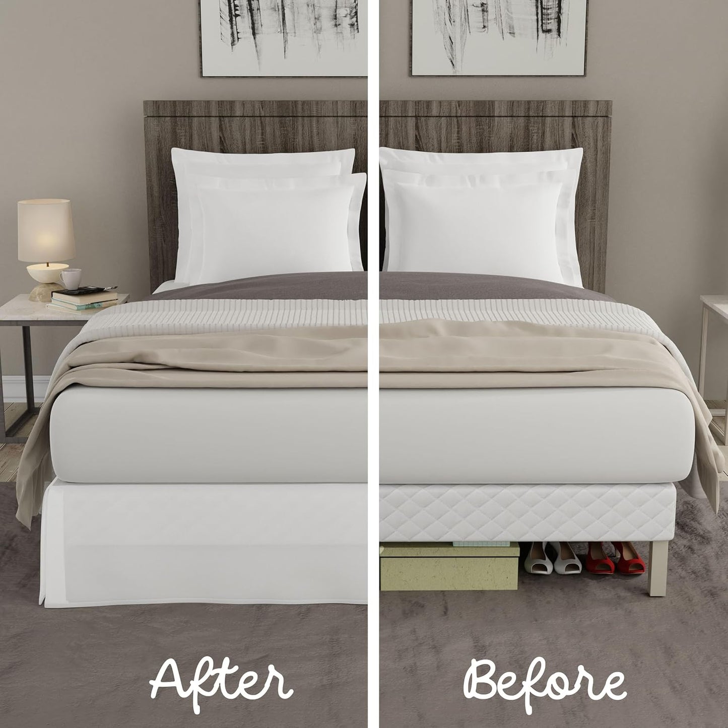 TodaysHome Microfiber Classic Tailored Bed Skirt Dust Ruffle, Queen, White - TOH25014WHIT03