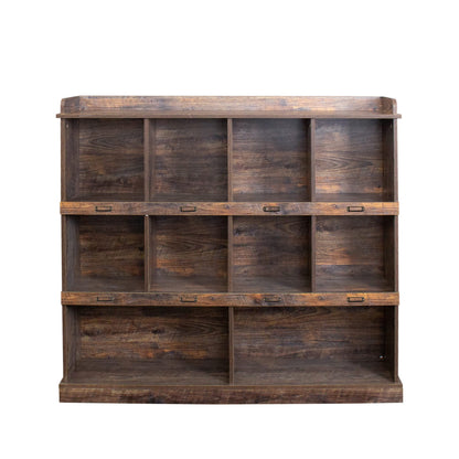 Storage Bookcase, 53" Wooden Bookshelf Bookcase with 10-Cube Compartments, Mid-Century Modern 3-Tier Freestanding Open Storage Organizer Display Cabinet for Living Room, Office, Bedroom, Espresso