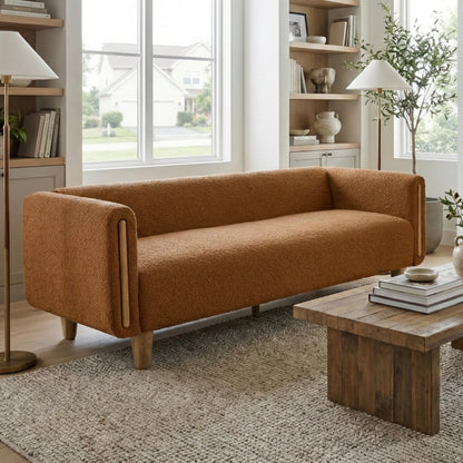Christopher Knight Home Alissa 78.7" Modern 3 Seater Sofa, Textured Upholstered Lounge Sofa Couch with Rolled Arms and Rubberwood Legs, Couches for Living Room and Office, Lounge Seating, Orange