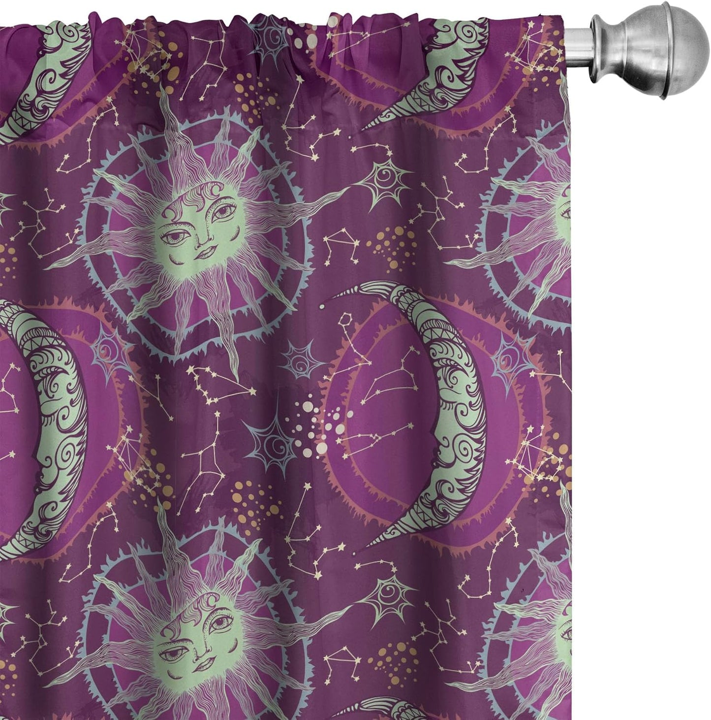 Lunarable 2-Panel Sun and Moon Window Curtains, Celestial Fantasy with Constellations on Purple, 28" x 63", Multicolor
