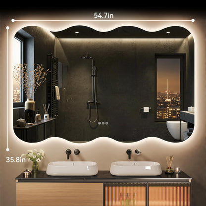 Hasipu Wavy Full Length Mirror with Lights - 55"×30" LED Wavy Floor Mirror, Frameless, Dimmable, Standing or Vertical/Horizontal Wall-Mounted Mirror for Bedroom, Living Room, Cloakroom