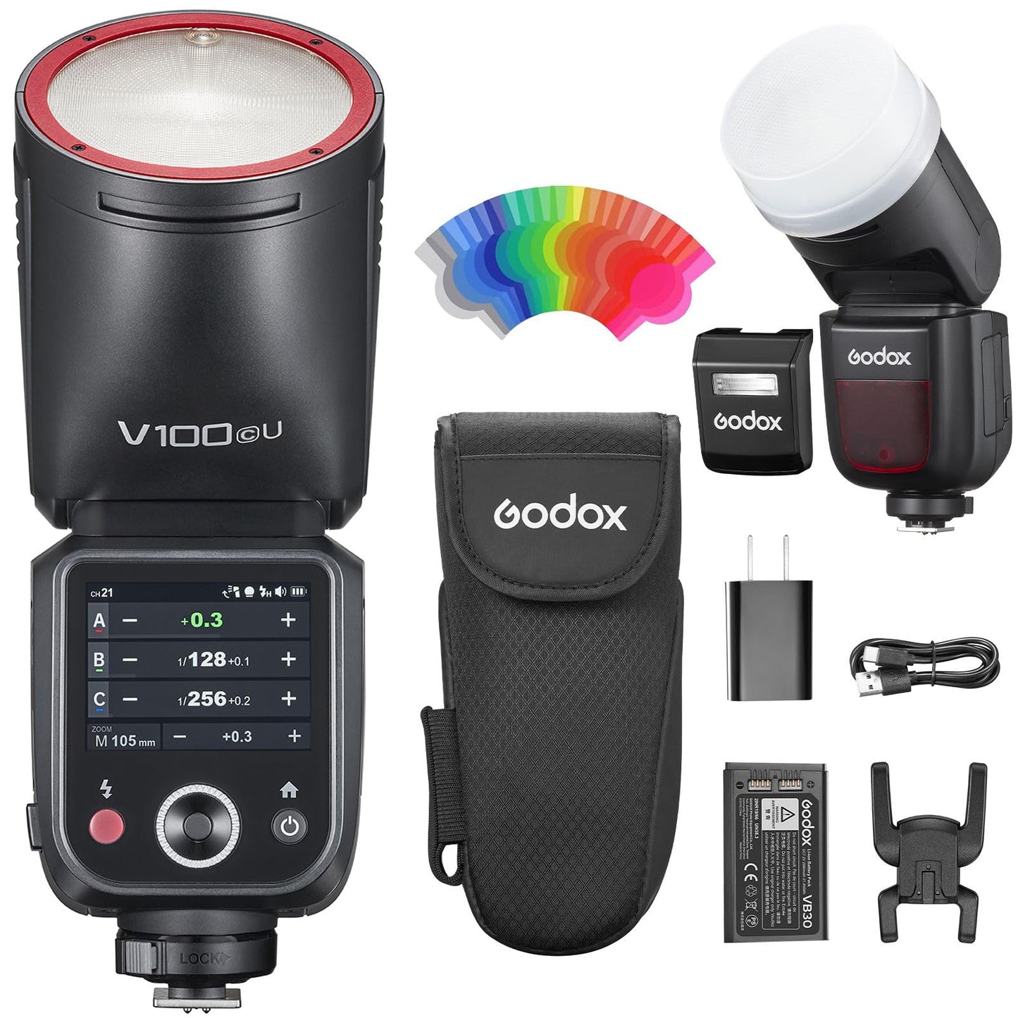 Godox V100C U Round Head Flash for Canon – 100Ws TTL Speedlite with 2.4G Wireless, Global Shutter Sync 1/8000s, Touchscreen, Built-in Li-ion Battery, Diffuser Dome Accessories Kit (V100-C US Version)