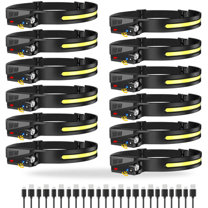 Lytoybe 12 Pack Headlamp - 1000 Lumen Rechargeable for Adults - 6 Modes& 230° COB Wide Beam - IPX5 Waterproof, USB-C Fast Charge - for Running, Camping, Hiking, Cycling