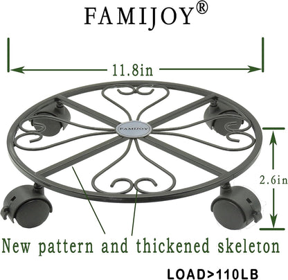 FAMIJOY 2 Pack Caddy,12 Inch 4 360 (12 Inches, Metal Plant Plant Stand Round Plant Roller with Lockable Caster Wheels