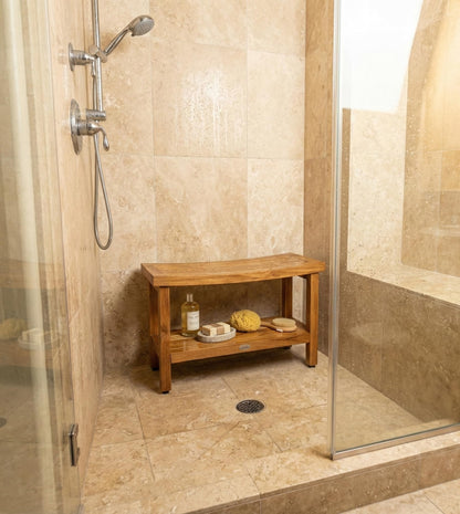 Patented 30" Sumba Teak Shower Bench with Shelf - 30 Inch (Pack of 1)