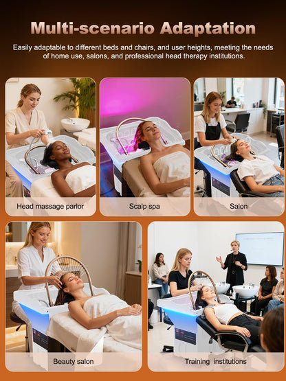QEGOON Professional Head Spa Equipment, Portable Shampoo Bowl with LED Light Therapy, 60L Large Water Tank, Constant Temperature Water Circulation Shampoo Station for Beauty Salons Spas