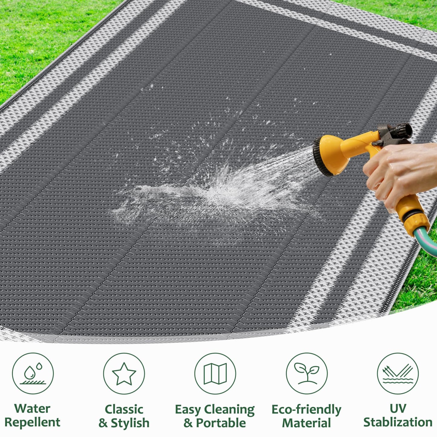 HappyTrends Outdoor Rug Reversible Portable Plastic Straw Camping Rugs for Outside RV,Large Waterproof Outdoor Area Rugs for Patio,Deck,Porch,Balcony(5'x 8',White&Gray)