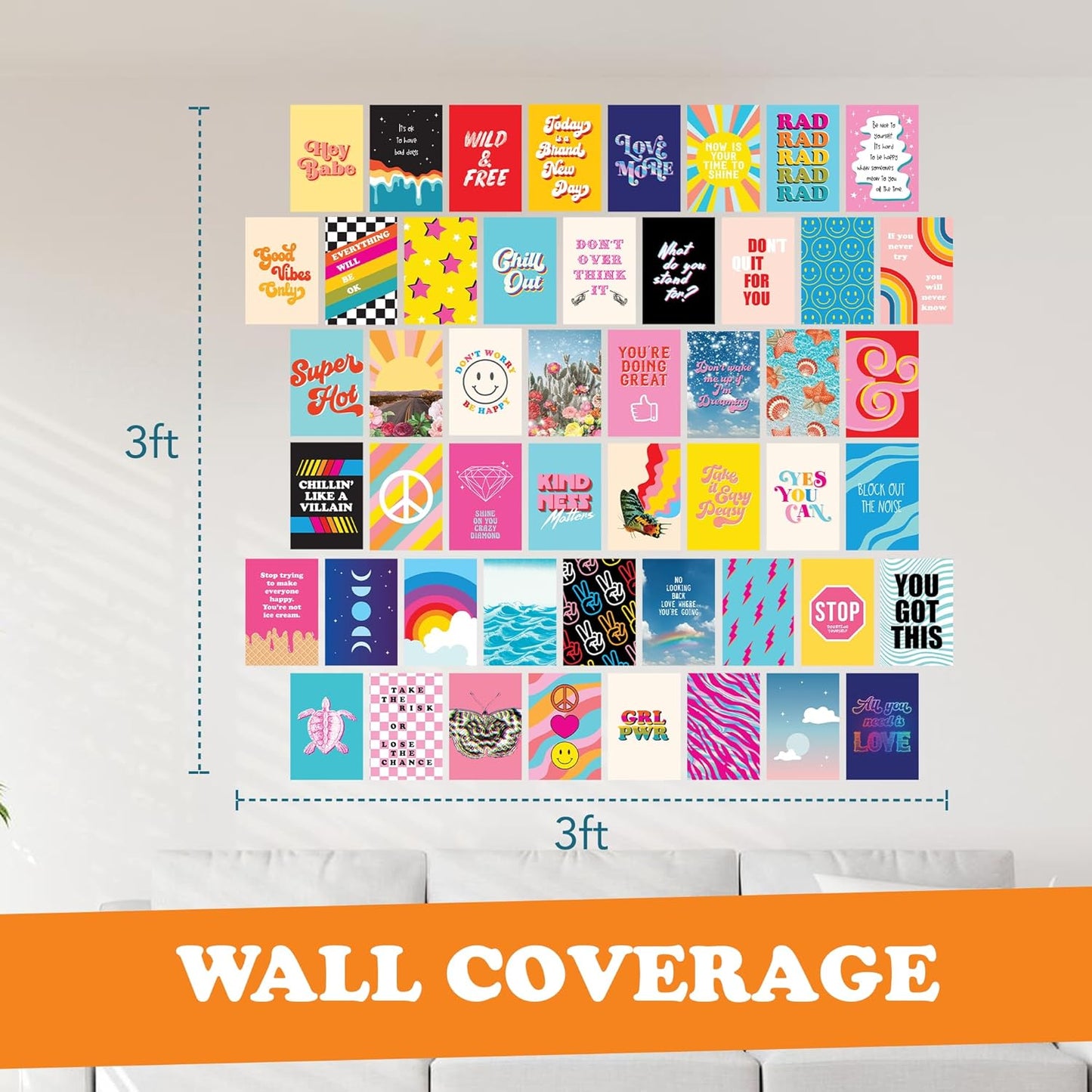 Artivo Bright Indie Collage Kit, 50 Set 4x6 inch Aesthetic Pictures for Teen Girls Bedroom Decor