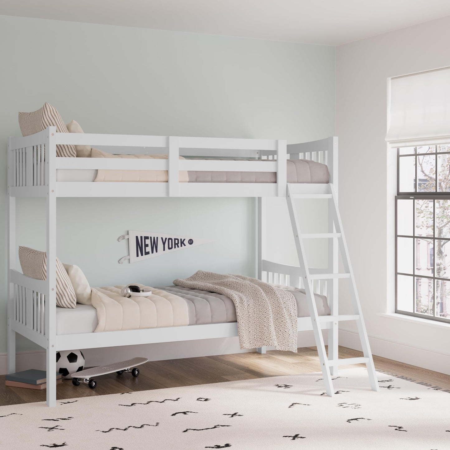 Storkcraft Caribou Bunk Bed Twin Over Twin Bunk Bed (White) - GREENGUARD Gold Certified, Twin Bunk Beds for Kids, Converts to 2 Individual Twin Beds, Bunk Beds for Kids