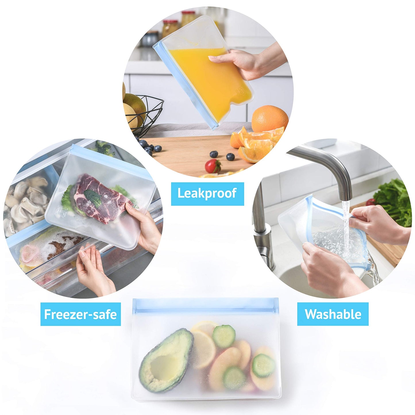 Gridlabs Reusable Storage Bags | Premium Set of 10 Bags | Perfect Food Bags for Lunch Sandwich and Kids Snacks | Leakproof Extra Thick Food Safe Material – Freezer Safe