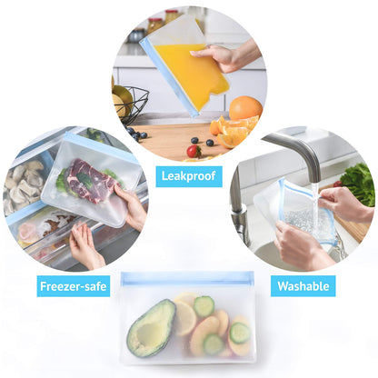 Gridlabs Reusable Storage Bags | Premium Set of 10 Bags | Perfect Food Bags for Lunch Sandwich and Kids Snacks | Leakproof Extra Thick Food Safe Material – Freezer Safe