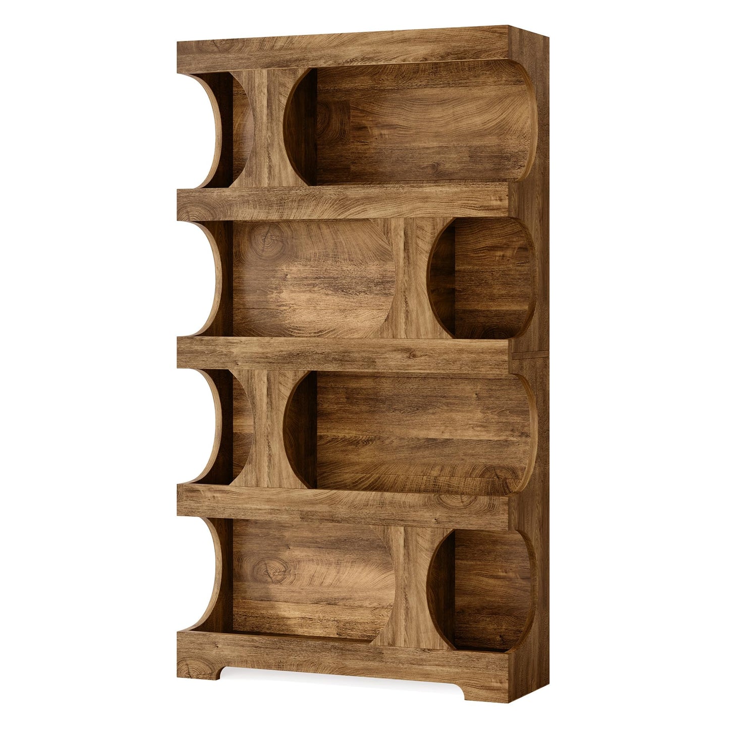 Tribesigns 71" Tall Bookcase, 4-Tier S-Shaped Bookshelf, Wood Decorative Storage Shelving, Modern Freestanding Display Shelves, Large Library Book Shelf Unit for Home Office Living Room Bedroom, Brown