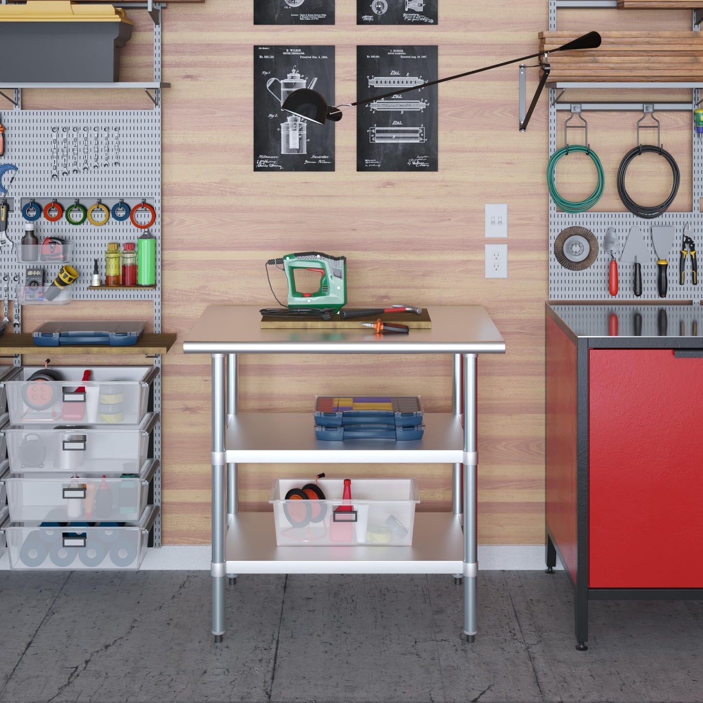 AmGood Stainless Steel Work Table with 2 Shelves | NSF | Metal Utility Table (36" Long x 24" Deep)