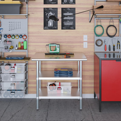 AmGood Stainless Steel Work Table with 2 Shelves | NSF | Metal Utility Table (36" Long x 24" Deep)