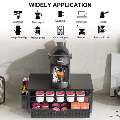 K Cup Holder, Coffee Pod Holder with 2 Tier Sliding Storage Drawer and 1 Hanging Basket for 51 Large or 73 Small Capsule,K Cup Coffee Station Organizer Accessories for Counter,Home,Office,Kitchen