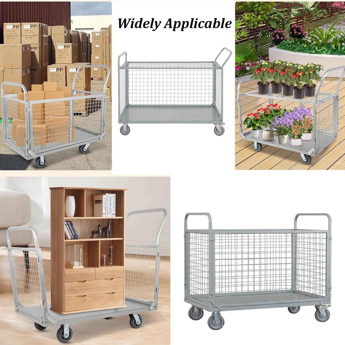 Heavy Duty Foldable Platform Cart with Cage, 2000 LBS Capacity, Ideal for Warehouse Supermarkets and Multipurpose Use