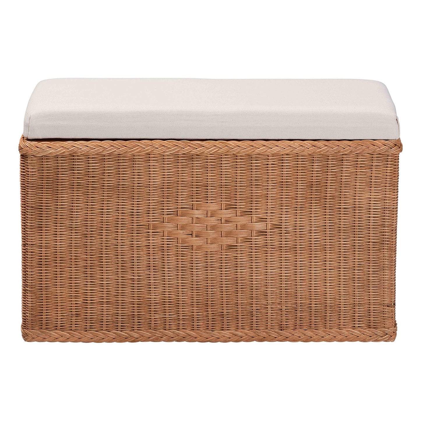 Bali & pari Eamon Braided Natural Rattan Storage Bench with Cushioned Lift-Top Lid – Coastal Boho Style Chest for Bedroom, Entryway, or Living Room Organization, 31" Rectangle, Brown