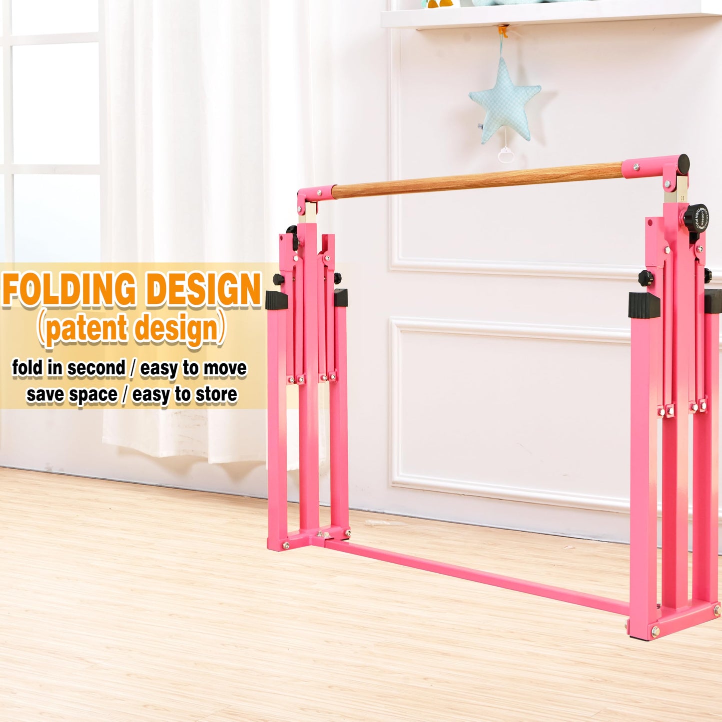 Marfual 5 Ft Fold Gymnastic Bar with Mat Kip Bar with Mat with Professional 4 Ft Width for Kids and Girl and Teenage Home and Club Use