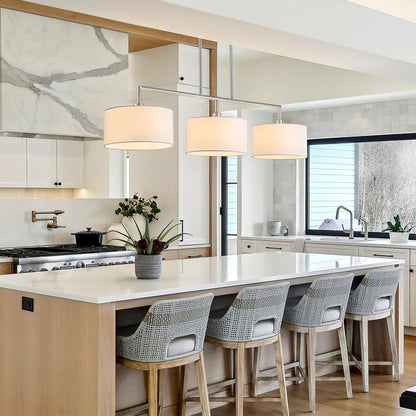 47" Linear Kitchen Island Lighting 3-Light Brushed Nickel Chandelier with White Fabric Drum Shade Adjustable Hanging Pendant Light for Dining Room Light Fixtures Over Table,Kitchen,Bar,Living Room,E26