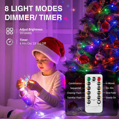 HALHSAP 33ft 100 Color Changing Fairy String Lights, LED Outdoor String Lights, Mini Battery Powered Copper Wire Starry