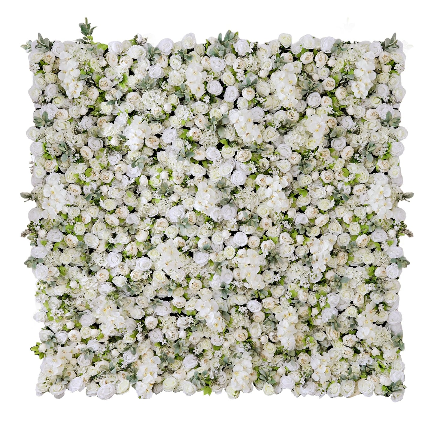 flora shining Artificial White Rose Flower Wall Panel, 94.5 x 94.5 inches, Wedding & Event Backdrop Decoration