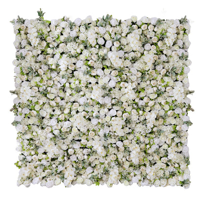 flora shining Artificial White Rose Flower Wall Panel, 94.5 x 94.5 inches, Wedding & Event Backdrop Decoration