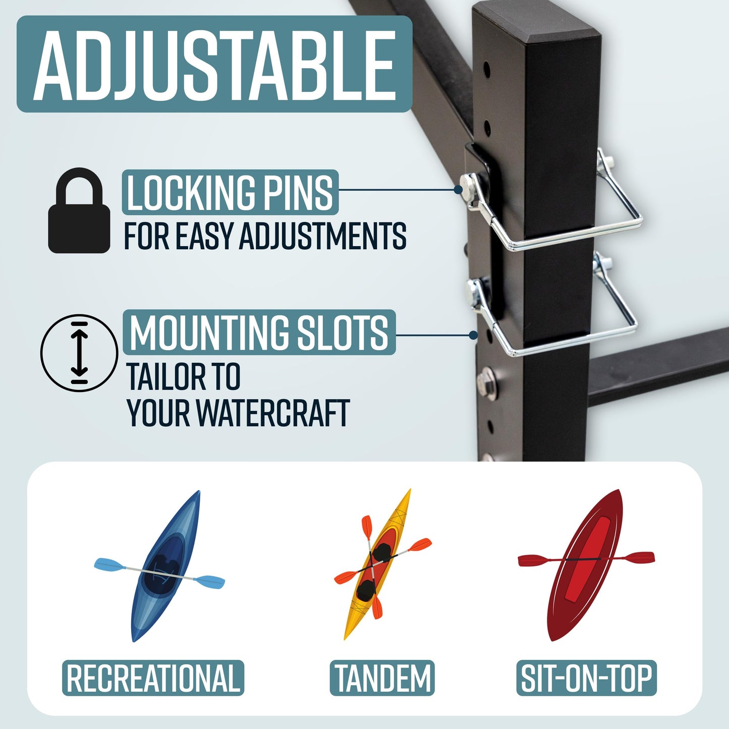 G-Watersport Pro Freestanding Kayak Storage Rack – 4 Kayak Rack & Canoe Rack – Marine Grade Outdoor Kayak – Adjustable Surfboard & Stand Up Paddle Board Holder – Adjustable Storage Stand