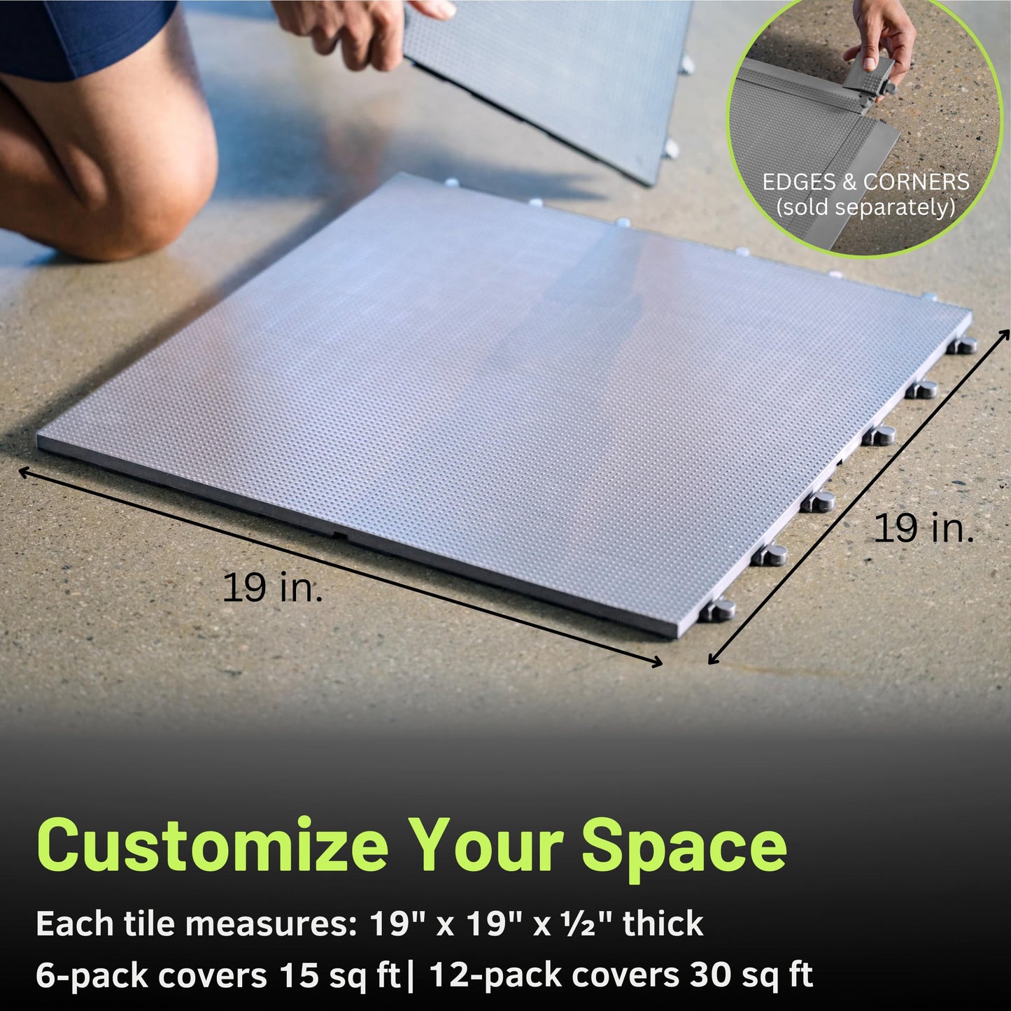 Baselayer CORE Series Interlocking Floor Tiles - Durable ½ in TPE (Rubber Like, NOT Foam, no Odor) - Gym Flooring for Stretching, Yoga, Pilates - Gray, 30 SqFt (12 Pack) - Made in USA