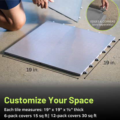 Baselayer Performance Series Interlocking Floor Tiles - Durable ½ in TPE (Rubber Like, NOT Foam, no Odor) - Gym Flooring for Weights & Heavy Equipment - Gray, 30 SqFt (12 Pack) - Made in USA