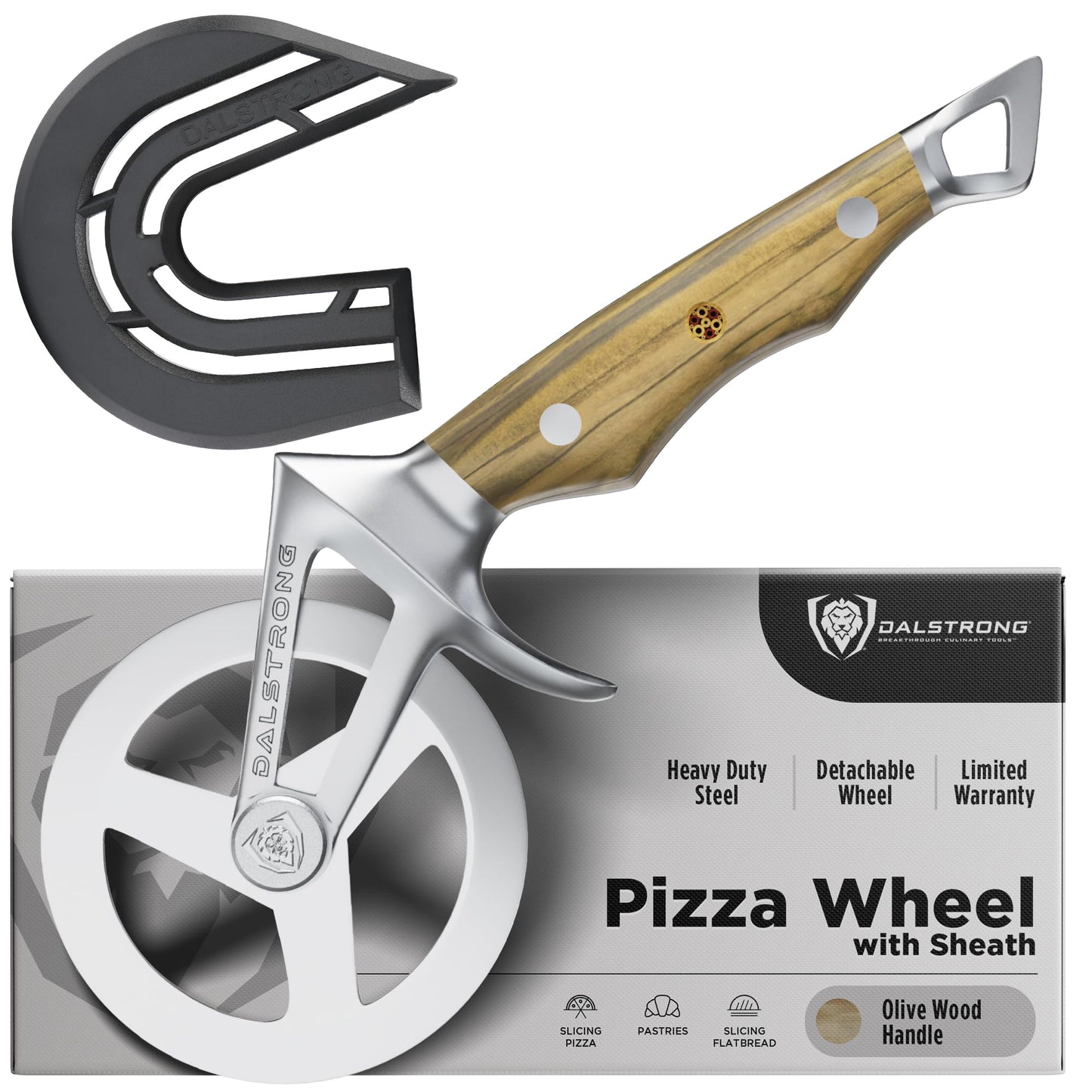 Dalstrong Orbit Razor Pizza Wheel Cutter — Olive Wood Handle — HC Stainless Steel, Heavy-Duty Tri-Spoke Wheel — For Pizza Night, Flatbreads & Pastry — Unique Kitchen Gift, Customer Support