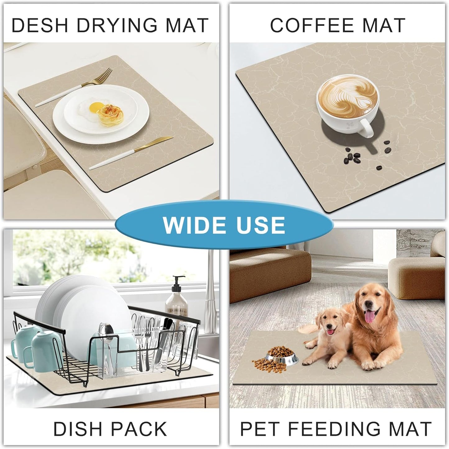 Coffee Maker Mat for Countertops - 19"x12" Rubber Backed Table Mat Under Appliance, Kitchen Counter Coffee Dish Drying