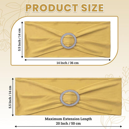 MDS Spandex Chair Sashes - Pack of 150 Elastic Stretch Bows with Buckle Slider for Wedding Decor | Gold